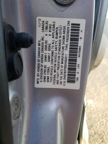2HGFB2F99DH503311 - 2013 HONDA CIVIC EXL 银色 照片 10