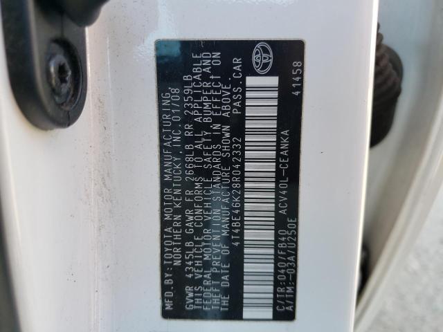 4T4BE46K28R042332 - 2008 TOYOTA CAMRY CE WHITE photo 10