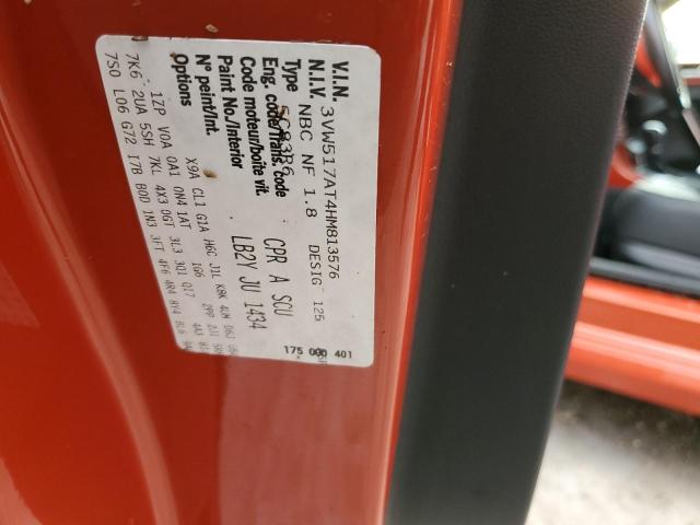 3VW517AT4HM813576 - 2017 VOLKSWAGEN BEETLE S/S 橙色 照片 10