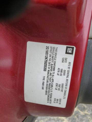 2G1WX12K759255356 - 2005 CHEVROLET MONTE CARL ბურგუნდია ფოტო 10