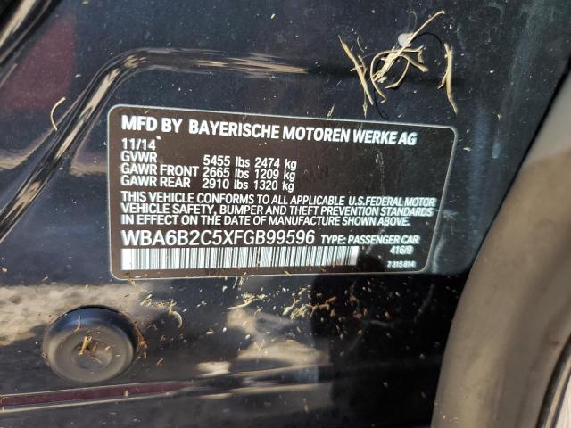 WBA6B2C5XFGB99596 - 2015 BMW 650 I GRAN BLACK photo 10