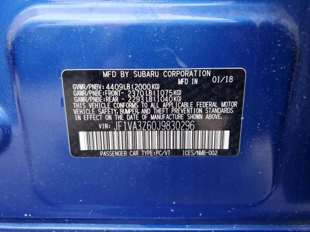 JF1VA3Z60J9830296 - 2018 SUBARU WRX STI LI BLUE photo 10