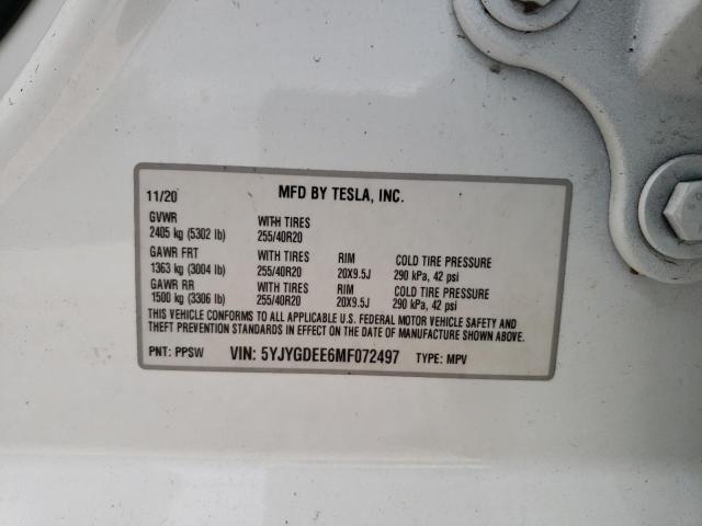 5YJYGDEE6MF072497 - 2021 TESLA MODEL Y أبيض صورة 10