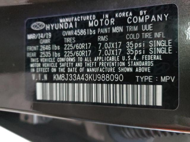 KM8J33A43KU988090 - 2019 HYUNDAI TUCSON LIM BROWN photo 10