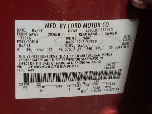 2FMDK48C79BA98212 - 2009 FORD EDGE RED photo 10