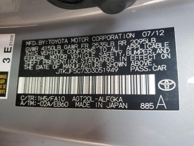 JTKJF5C73D3051949 - 2013 TOYOTA SCION TC ნაცრისფერი ფოტო 10