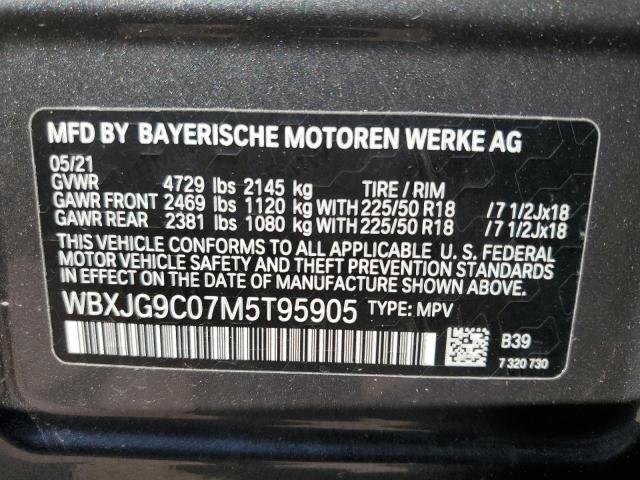 WBXJG9C07M5T95905 - 2021 BMW X1 XDRIVE2 GRAY photo 10