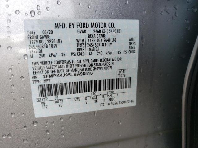 2FMPK4J95LBA98518 - 2020 FORD EDGE SEL SILVER photo 10