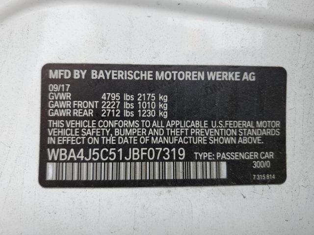 WBA4J5C51JBF07319 - 2018 BMW 440I GRAN WHITE photo 10