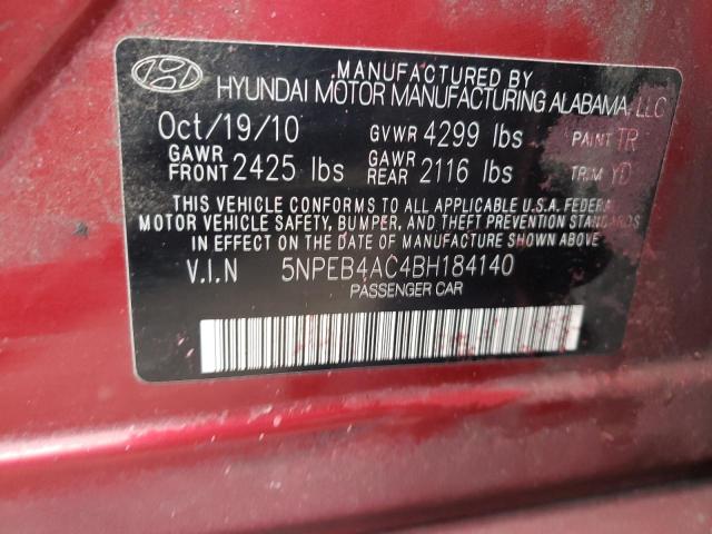 5NPEB4AC4BH184140 - 2011 HYUNDAI SONATA GLS RED photo 10