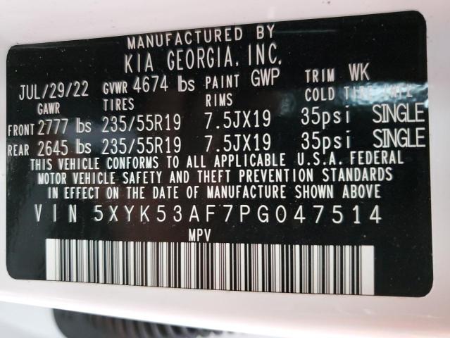 5XYK53AF7PG047514 - 2023 KIA SPORTAGE S WHITE photo 10