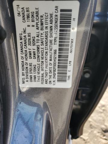 2HGFB2F93EH521966 - 2014 HONDA CIVIC EXL Boz foto 10