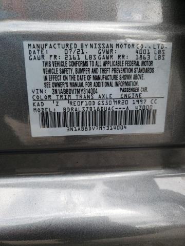 3N1AB8DV7MY314004 - 2021 NISSAN SENTRA SR GRAY photo 10