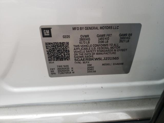 5GAERBKW5LJ231565 - 2020 BUICK ENCLAVE ES WHITE photo 10