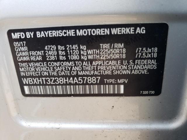 WBXHT3Z38H4A57887 - 2017 BMW X1 XDRIVE2 SILVER photo 10