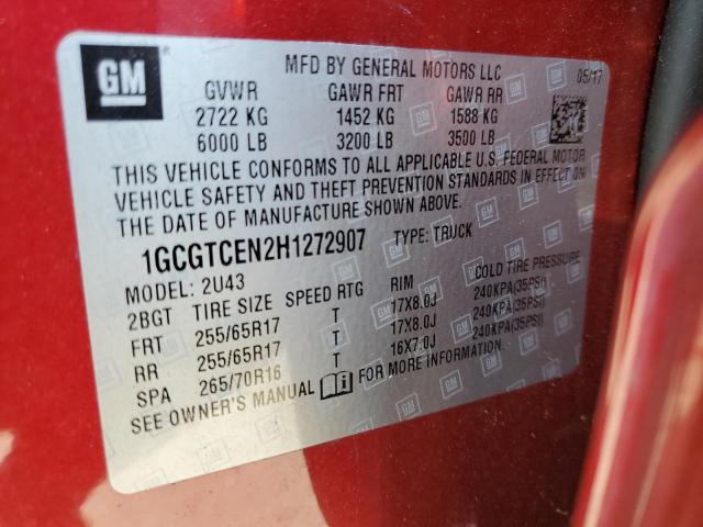 1GCGTCEN2H1272907 - 2017 CHEVROLET COLORADO L RED photo 10
