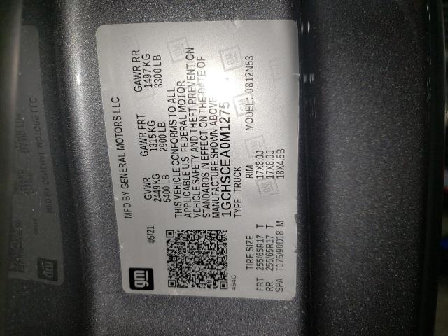 1GCHSCEA0M1275948 - 2021 CHEVROLET COLORADO L GRAY photo 10