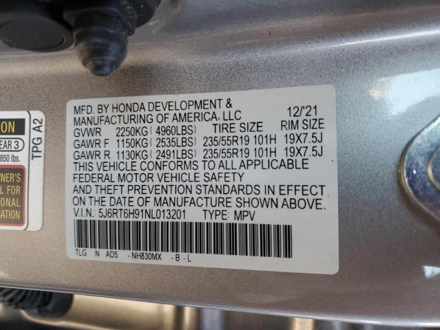 5J6RT6H91NL013201 - 2022 HONDA CR-V TOURI SILVER photo 10