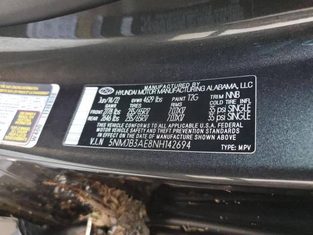 5NMJB3AE8NH142694 - 2022 HYUNDAI TUCSON SEL GRAY photo 10