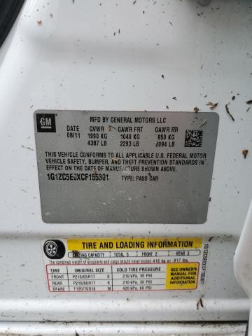 1G1ZC5E0XCF155301 - 2012 CHEVROLET MALIBU 1LT 白色 照片 10