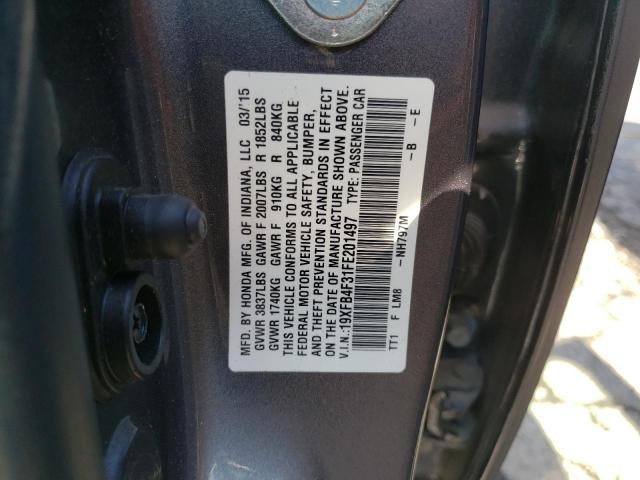 19XFB4F31FE201497 - 2015 HONDA CIVIC HYBR GRAY photo 10