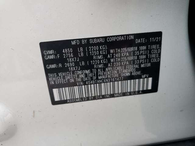 4S4BTANC6N3161477 - 2022 SUBARU OUTBACK LI WHITE photo 10