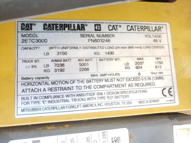 FN603248 - 2019 CATERPILLAR FORKLIFT YELLOW photo 10