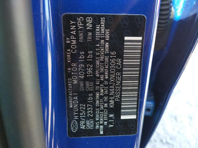 KMHLN4AJXNU030616 - 2022 HYUNDAI ELANTRA LI BLUE photo 10