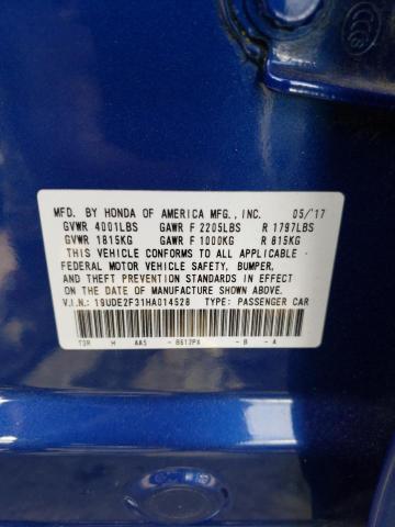 19UDE2F31HA014528 - 2017 ACURA ILX BASE W أزرق صورة 10