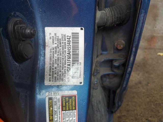 2HGFA1F60AH554842 - 2010 HONDA CIVIC LX-S Niebieski zdjęcie 10