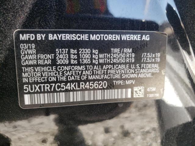 5UXTR7C54KLR45245 - 2019 BMW X3 SDRIVE3 BLACK photo 10