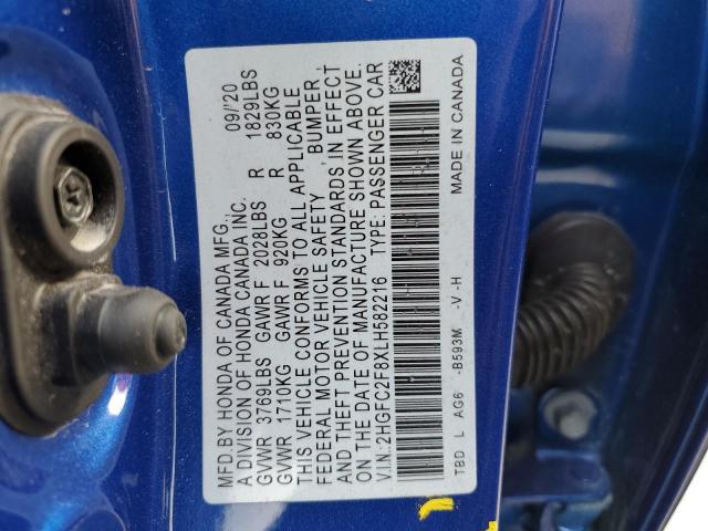 2HGFC2F8XLH582216 - 2020 HONDA CIVIC SPOR BLUE photo 10