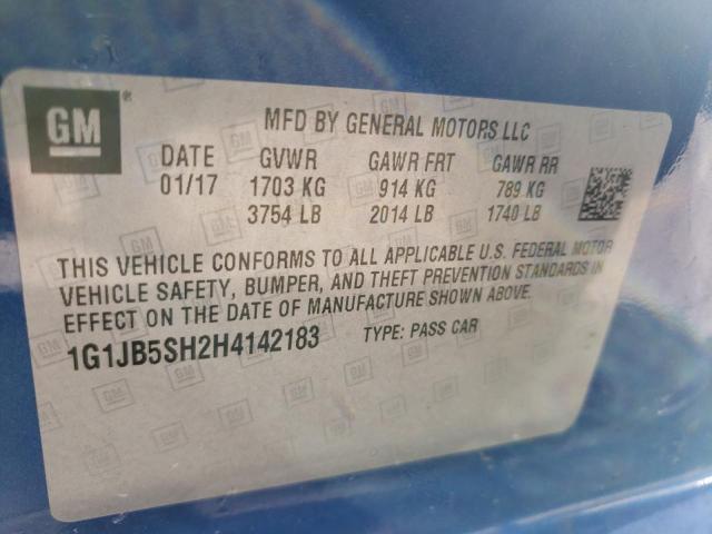 1G1JB5SH2H4142183 - 2017 CHEVROLET SONIC LS BLUE photo 10