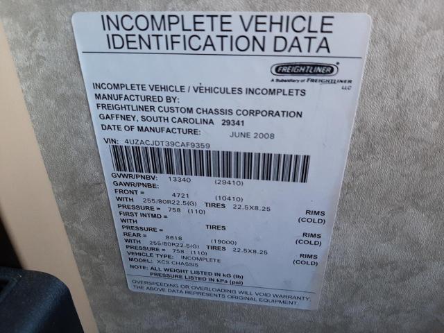 4UZACJDT39CAF9359 - 2009 FREIGHTLINER CHASSIS XC ვერცხლისფერი ფოტო 10