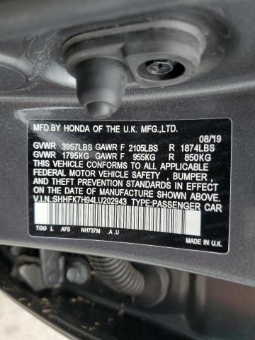 SHHFK7H94LU202943 - 2020 HONDA CIVIC SPOR 灰色 照片 10