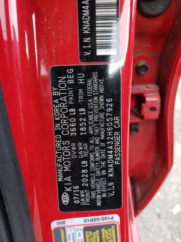 KNADM4A32H6057926 - 2017 KIA RIO LX RED photo 10