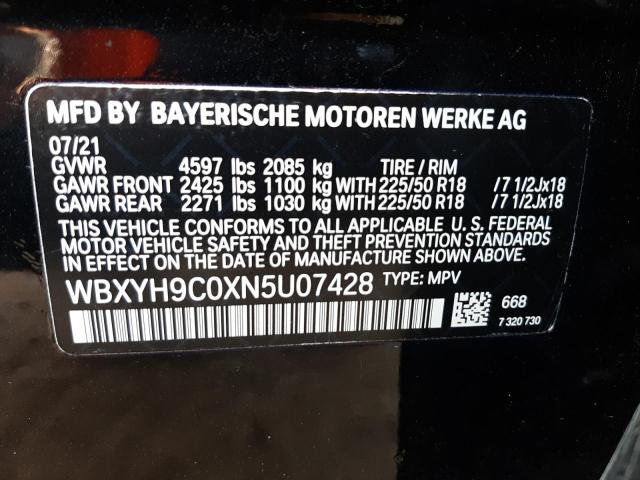 WBXYH9C0XN5U07428 - 2022 BMW X2 SDRIVE2 BLACK photo 10