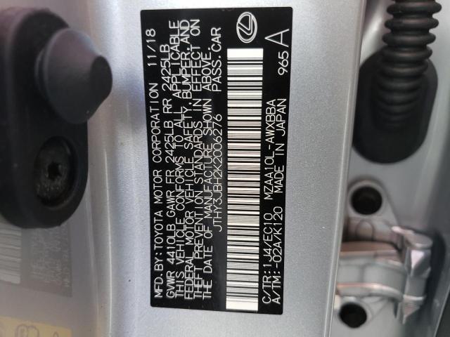 JTHY3JBH2K2006276 - 2019 LEXUS UX 200 SILVER photo 10