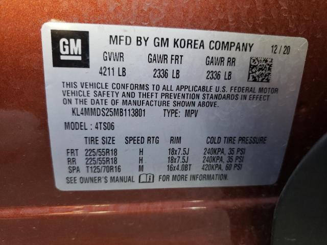 KL4MMDS25MB113801 - 2021 BUICK ENCORE GX ORANGE photo 10