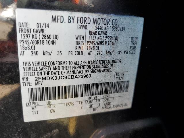 2FMDK3JC9EBA23963 - 2014 FORD EDGE SEL BLACK photo 10