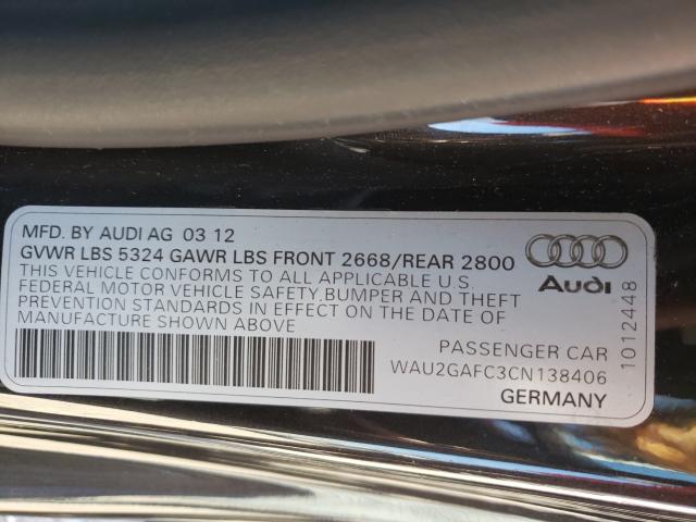 WAU2GAFC3CN138406 - 2012 AUDI A7 PRESTIG BLACK photo 10