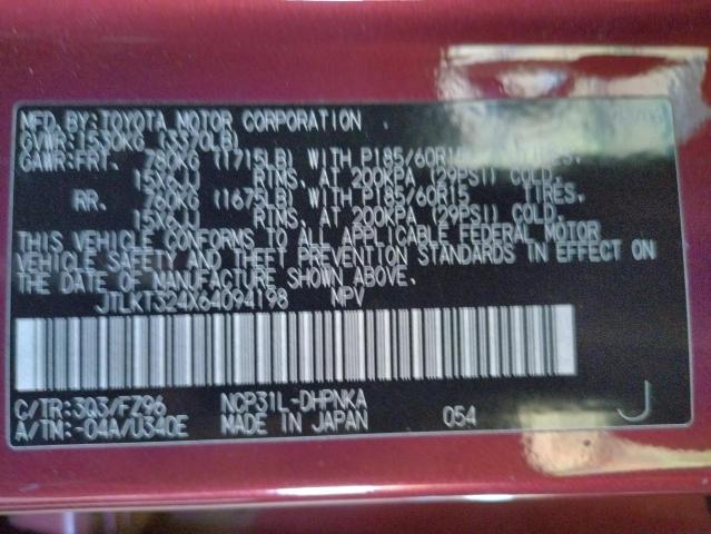 JTLKT324X64094198 - 2006 TOYOTA SCION XB Bordo fotoğraf 10