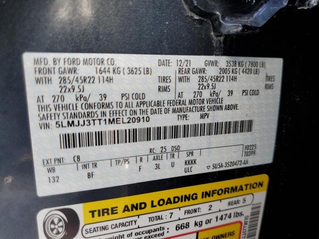 5LMJJ3TT1MEL20910 - 2021 LINCOLN NAVIGATOR 蓝色 照片 10