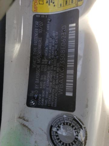 WBAWC73508E062320 - 2008 BMW 335 XI WHITE photo 10