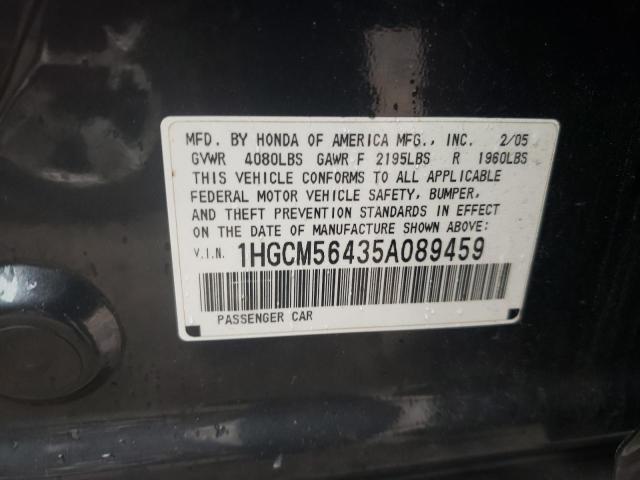 1HGCM56435A089459 - 2005 HONDA ACCORD LX CHARCOAL photo 10