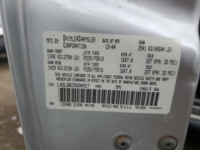 1J4GL38K25W504917 - 2005 JEEP LIBERTY RE Gümüş foto 10