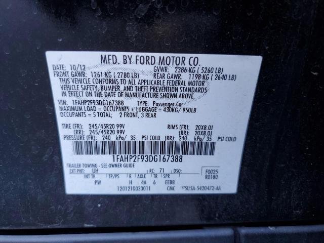 1FAHP2F93DG167388 - 2013 FORD TAURUS LIM BLACK photo 10