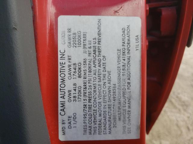 2CNBE13C816928584 - 2001 CHEVROLET TRACKER RED photo 10