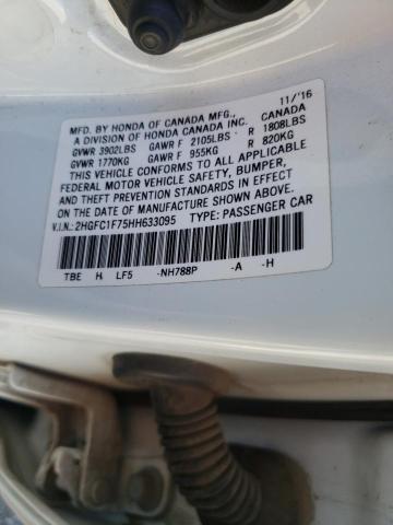 2HGFC1F75HH633095 - 2017 HONDA CIVIC EXL Biały zdjęcie 10