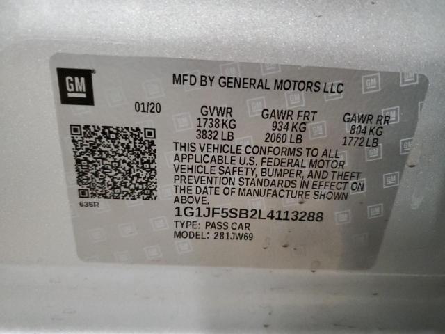 1G1JF5SB2L4113288 - 2020 CHEVROLET SONIC PREM SILVER photo 10